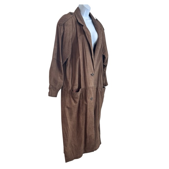 Split Ends 90s Brown Leather Duster Trench Coat size L - Picture 4 of 14